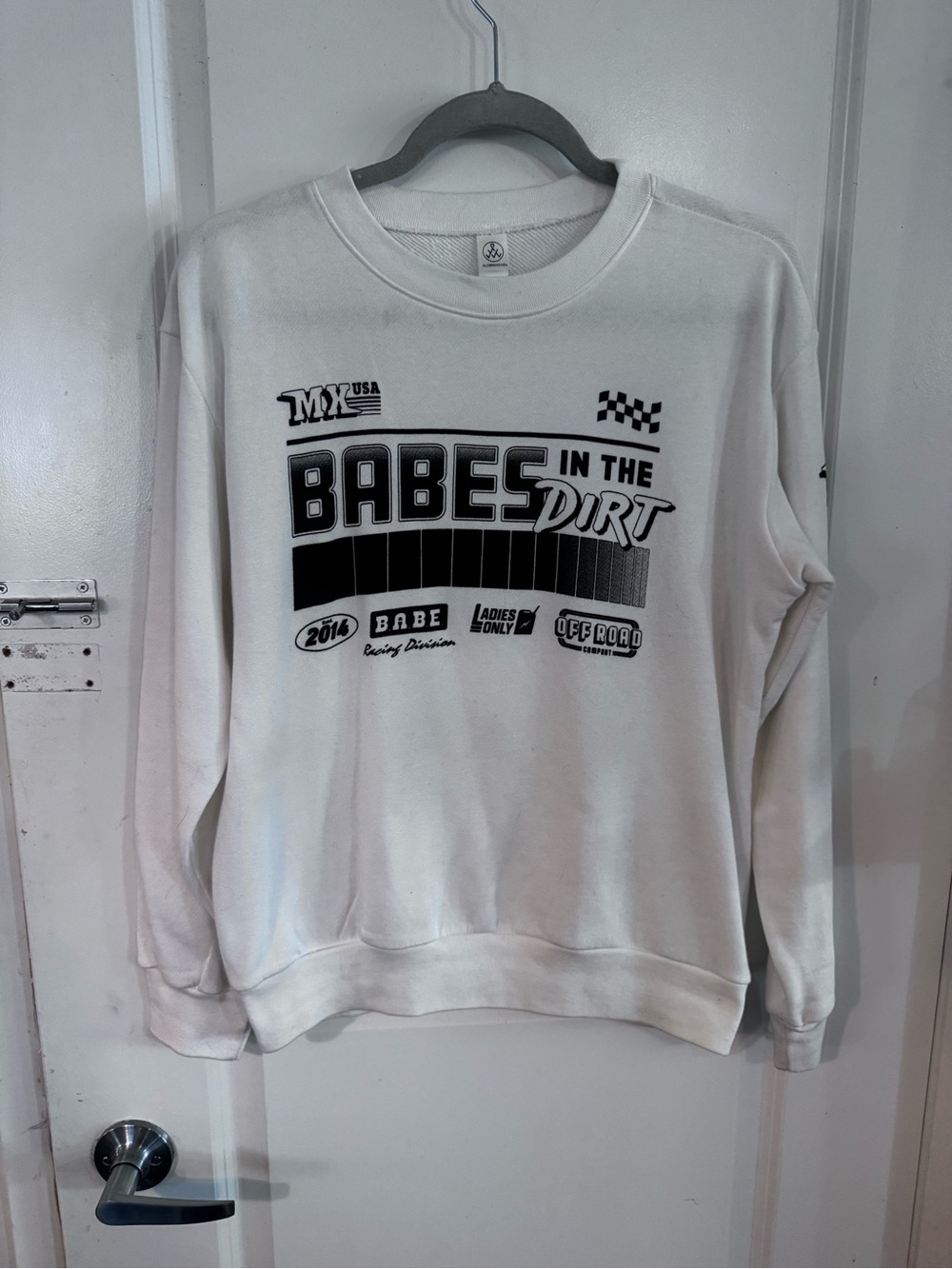 Atwyld White Crewneck Sweatshirt with Black Racing Graphic